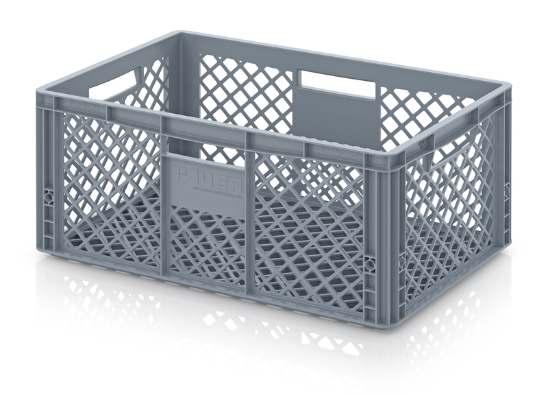 opbergbak in PEHD 600 x 400 x 270mm - open gaten - grijs